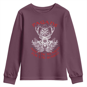 Pagans Are The Reason For The Season Youth Sweatshirt Yule Pagan Christmas Vegvisir Symbol TS11 Maroon Print Your Wear