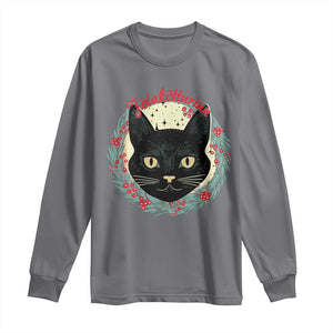 Funny Yule Cat Long Sleeve Shirt Jlaktturinn Yule Christmas Black Cat TS11 Charcoal Print Your Wear