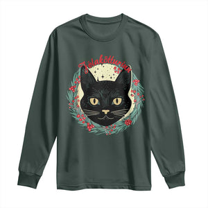 Funny Yule Cat Long Sleeve Shirt Jlaktturinn Yule Christmas Black Cat TS11 Dark Forest Green Print Your Wear