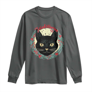 Funny Yule Cat Long Sleeve Shirt Jlaktturinn Yule Christmas Black Cat TS11 Dark Heather Print Your Wear