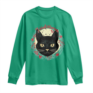 Funny Yule Cat Long Sleeve Shirt Jlaktturinn Yule Christmas Black Cat TS11 Irish Green Print Your Wear