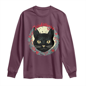 Funny Yule Cat Long Sleeve Shirt Jlaktturinn Yule Christmas Black Cat TS11 Maroon Print Your Wear