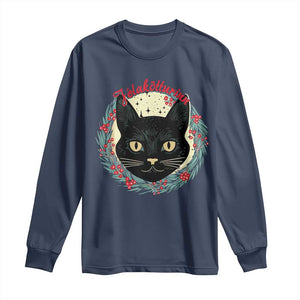 Funny Yule Cat Long Sleeve Shirt Jlaktturinn Yule Christmas Black Cat TS11 Navy Print Your Wear