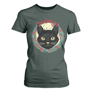 Funny Yule Cat T Shirt For Women Jlaktturinn Yule Christmas Black Cat TS11 Dark Forest Green Print Your Wear