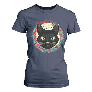 Funny Yule Cat T Shirt For Women Jlaktturinn Yule Christmas Black Cat TS11 Navy Print Your Wear
