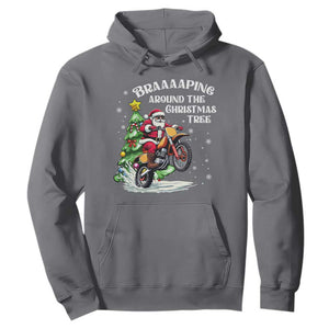 Funny Christmas Biker Hoodie Braaaaping Around The Christmas Tree Dirt Bike Santa TS11 Charcoal Print Your Wear