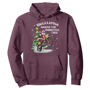 Funny Christmas Biker Hoodie Braaaaping Around The Christmas Tree Dirt Bike Santa TS11 Maroon Print Your Wear
