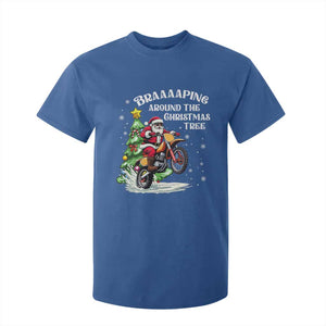 Funny Christmas Biker T Shirt For Kid Braaaaping Around The Christmas Tree Dirt Bike Santa TS11 Royal Blue Print Your Wear