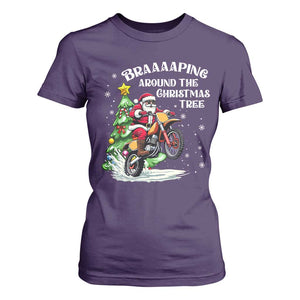 Funny Christmas Biker T Shirt For Women Braaaaping Around The Christmas Tree Dirt Bike Santa TS11 Purple Print Your Wear