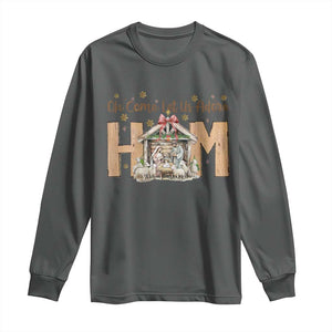 Oh Come Let Us Adore Him Long Sleeve Shirt Christian Christmas Nativity Scene TS11 Dark Heather Print Your Wear