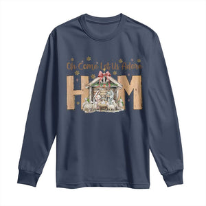 Oh Come Let Us Adore Him Long Sleeve Shirt Christian Christmas Nativity Scene TS11 Navy Print Your Wear