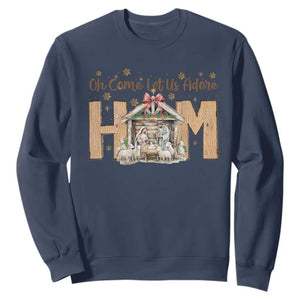 Oh Come Let Us Adore Him Sweatshirt Christian Christmas Nativity Scene TS11 Navy Print Your Wear
