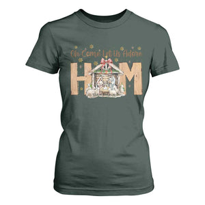 Oh Come Let Us Adore Him T Shirt For Women Christian Christmas Nativity Scene TS11 Dark Forest Green Print Your Wear