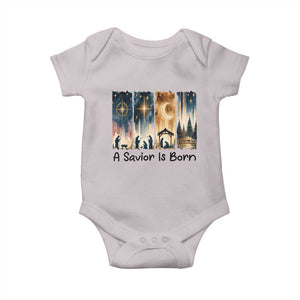 Christian Christmas Baby Onesie A Savior Is Born Jesus Nativity Scene TS11 Ice Gray Print Your Wear