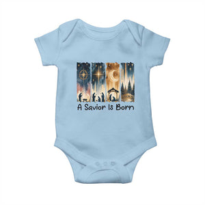 Christian Christmas Baby Onesie A Savior Is Born Jesus Nativity Scene TS11 Light Blue Print Your Wear