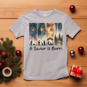 Christian Christmas T Shirt A Savior Is Born Jesus Nativity Scene TS11 Ice Gray Print Your Wear