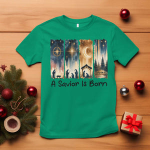 Christian Christmas T Shirt A Savior Is Born Jesus Nativity Scene TS11 Irish Green Print Your Wear