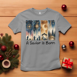 Christian Christmas T Shirt A Savior Is Born Jesus Nativity Scene TS11 Sport Gray Print Your Wear