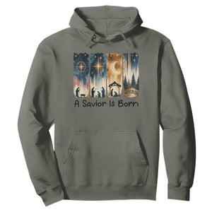 Christian Christmas Hoodie A Savior Is Born Jesus Nativity Scene TS11 Military Green Print Your Wear