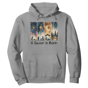 Christian Christmas Hoodie A Savior Is Born Jesus Nativity Scene TS11 Sport Gray Print Your Wear