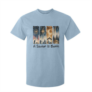 Christian Christmas T Shirt For Kid A Savior Is Born Jesus Nativity Scene TS11 Light Blue Print Your Wear