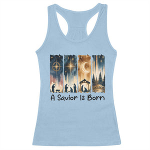 Christian Christmas Racerback Tank Top A Savior Is Born Jesus Nativity Scene TS11 Light Blue Print Your Wear