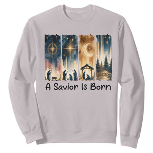 Christian Christmas Sweatshirt A Savior Is Born Jesus Nativity Scene TS11 Ice Gray Print Your Wear