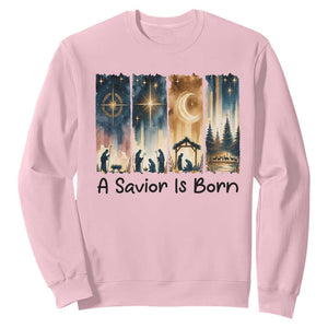 Christian Christmas Sweatshirt A Savior Is Born Jesus Nativity Scene TS11 Light Pink Print Your Wear