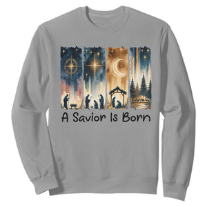 Christian Christmas Sweatshirt A Savior Is Born Jesus Nativity Scene TS11 Sport Gray Print Your Wear