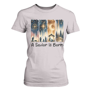 Christian Christmas T Shirt For Women A Savior Is Born Jesus Nativity Scene TS11 Ice Gray Print Your Wear