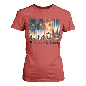 Christian Christmas T Shirt For Women A Savior Is Born Jesus Nativity Scene TS11 Red Print Your Wear