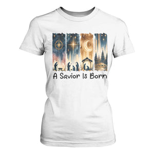 Christian Christmas T Shirt For Women A Savior Is Born Jesus Nativity Scene TS11 White Print Your Wear