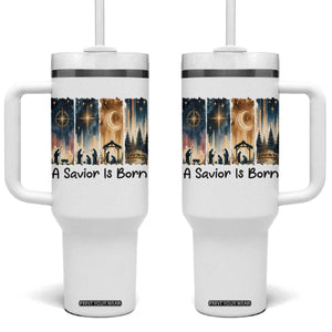 Christian Christmas Tumbler With Handle A Savior Is Born Jesus Nativity Scene TS11 One Size: 40 oz White Print Your Wear