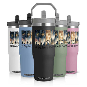 Christian Christmas Flip Straw Tumbler A Savior Is Born Jesus Nativity Scene TS11 Print Your Wear