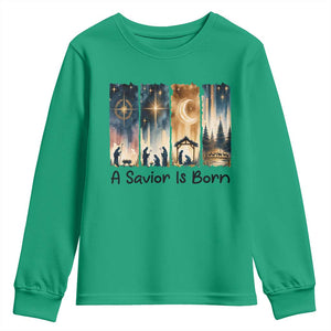 Christian Christmas Youth Sweatshirt A Savior Is Born Jesus Nativity Scene TS11 Irish Green Print Your Wear