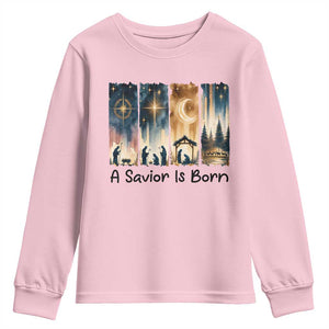 Christian Christmas Youth Sweatshirt A Savior Is Born Jesus Nativity Scene TS11 Light Pink Print Your Wear