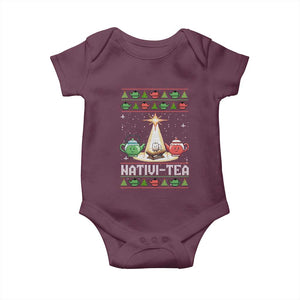 Funny Christmas Tea Lover Baby Onesie Nativi Tea Nativity Scene Christian Xmas TS11 Maroon Print Your Wear