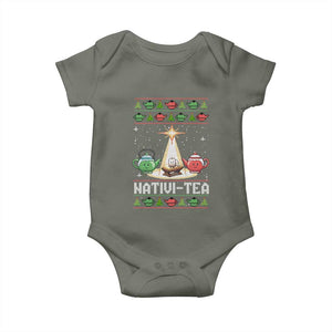 Funny Christmas Tea Lover Baby Onesie Nativi Tea Nativity Scene Christian Xmas TS11 Military Green Print Your Wear
