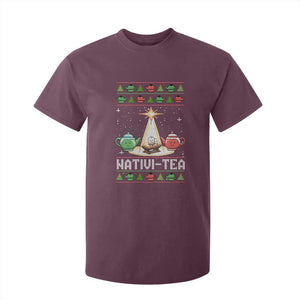 Funny Christmas Tea Lover T Shirt For Kid Nativi Tea Nativity Scene Christian Xmas TS11 Maroon Print Your Wear