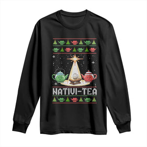 Funny Christmas Tea Lover Long Sleeve Shirt Nativi Tea Nativity Scene Christian Xmas TS11 Black Print Your Wear