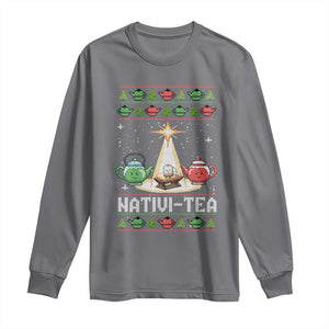 Funny Christmas Tea Lover Long Sleeve Shirt Nativi Tea Nativity Scene Christian Xmas TS11 Charcoal Print Your Wear