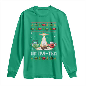 Funny Christmas Tea Lover Long Sleeve Shirt Nativi Tea Nativity Scene Christian Xmas TS11 Irish Green Print Your Wear