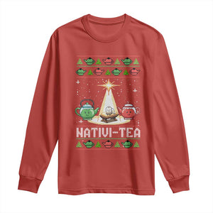 Funny Christmas Tea Lover Long Sleeve Shirt Nativi Tea Nativity Scene Christian Xmas TS11 Red Print Your Wear