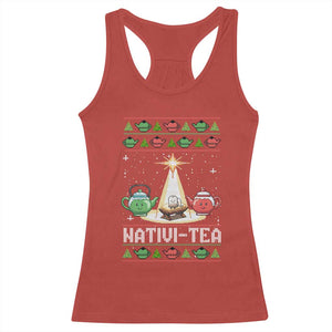 Funny Christmas Tea Lover Racerback Tank Top Nativi Tea Nativity Scene Christian Xmas TS11 Red Print Your Wear