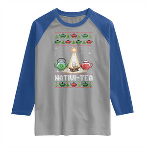 Funny Christmas Tea Lover Raglan Shirt Nativi Tea Nativity Scene Christian Xmas TS11 Sport Gray Royal Print Your Wear