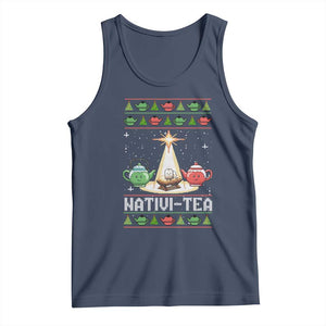 Funny Christmas Tea Lover Tank Top Nativi Tea Nativity Scene Christian Xmas TS11 Navy Print Your Wear