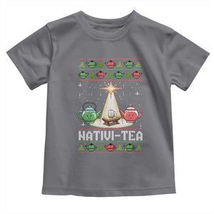 Funny Christmas Tea Lover Toddler T Shirt Nativi Tea Nativity Scene Christian Xmas TS11 Charcoal Print Your Wear