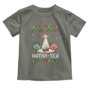 Funny Christmas Tea Lover Toddler T Shirt Nativi Tea Nativity Scene Christian Xmas TS11 Military Green Print Your Wear