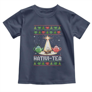 Funny Christmas Tea Lover Toddler T Shirt Nativi Tea Nativity Scene Christian Xmas TS11 Navy Print Your Wear