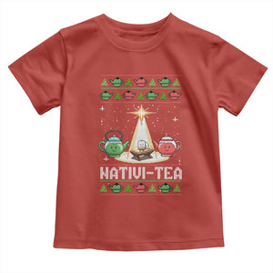 Funny Christmas Tea Lover Toddler T Shirt Nativi Tea Nativity Scene Christian Xmas TS11 Red Print Your Wear